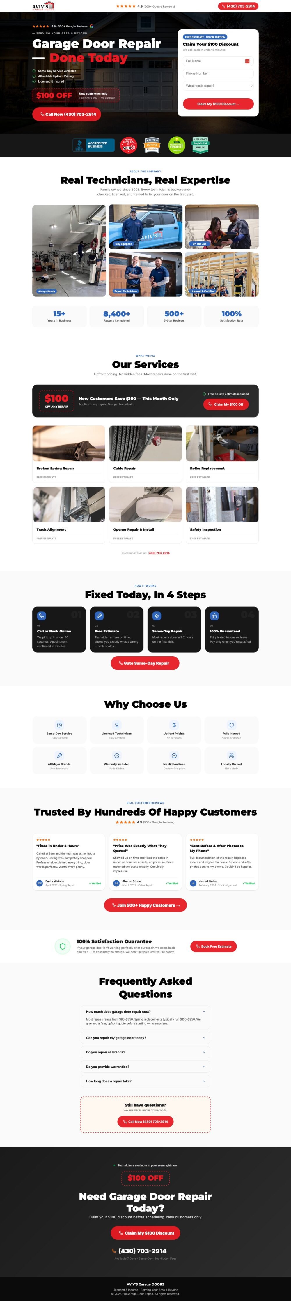 Full-page screenshot of Garage Door Repair: PPC Landing Page