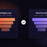 Two funnel illustrations comparing GoHighLevel and ClickFunnels