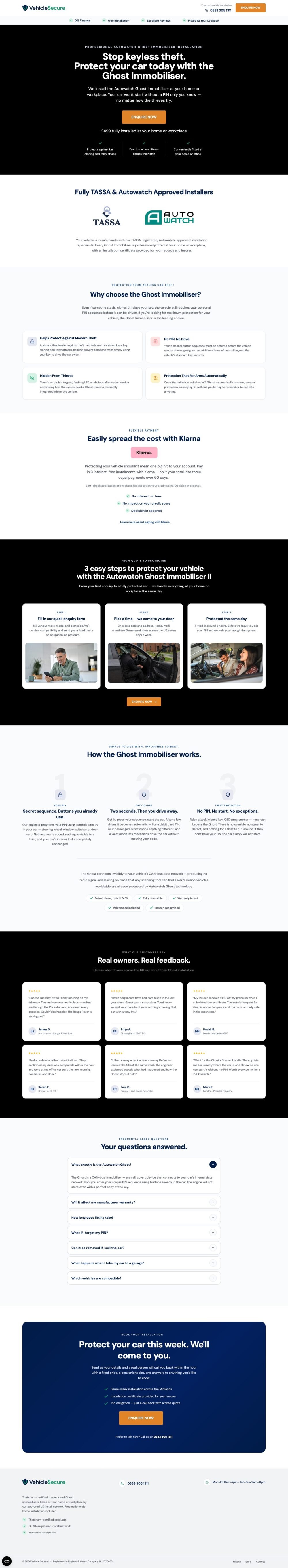 Full-page screenshot of Vehicle Security: Immobiliser Landing Page
