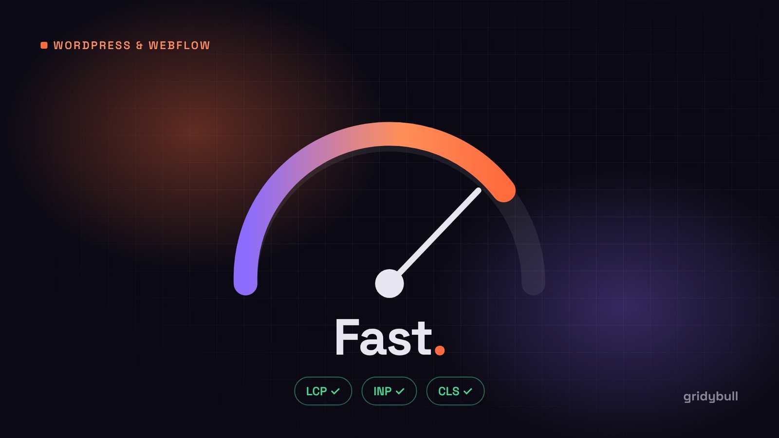 Speedometer illustration with passing Core Web Vitals: LCP, INP and CLS