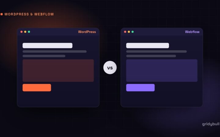 Two browser windows comparing a WordPress site and a Webflow site