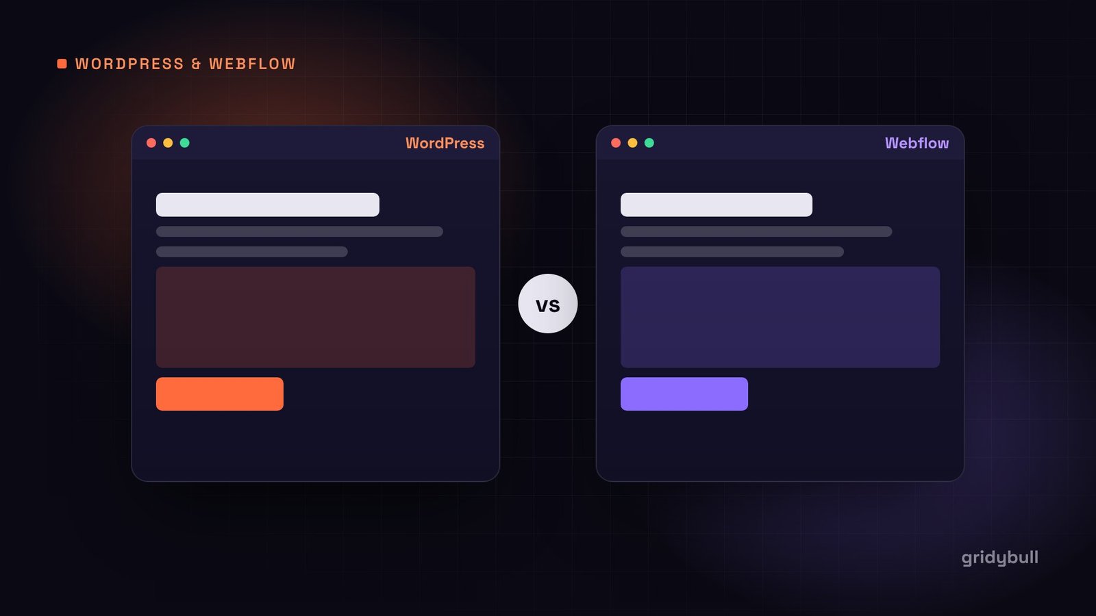 Two browser windows comparing a WordPress site and a Webflow site